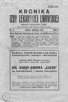 Kronika Izby Lekarskiej Lwowskiej : organ urzędowy Izby. 1931. Nr 3