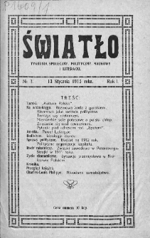 Światło : tygodnik społeczny, polityczny, naukowy i literacki. 1912. Nr 3