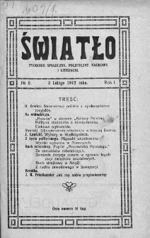 Światło : tygodnik społeczny, polityczny, naukowy i literacki. 1912. Nr 6