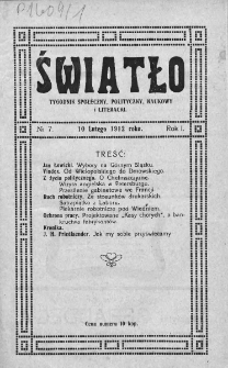 Światło : tygodnik społeczny, polityczny, naukowy i literacki. 1912. Nr 7