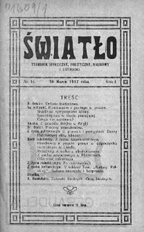 Światło : tygodnik społeczny, polityczny, naukowy i literacki. 1912. Nr 14