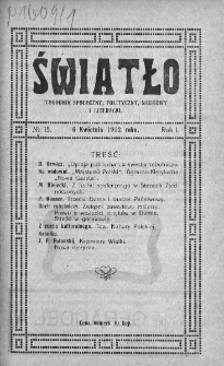 Światło : tygodnik społeczny, polityczny, naukowy i literacki. 1912. Nr 15