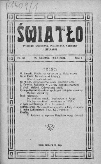 Światło : tygodnik społeczny, polityczny, naukowy i literacki. 1912. Nr 18