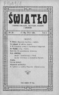Światło : tygodnik społeczny, polityczny, naukowy i literacki. 1912. Nr 20