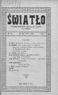 Światło : tygodnik społeczny, polityczny, naukowy i literacki. 1912. Nr 22