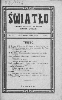 Światło : tygodnik społeczny, polityczny, naukowy i literacki. 1912. Nr 24