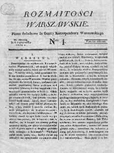 Rozmaitości Warszawskie : pismo dodatkowe do Gazety Korrespondenta Warszawskiego. 1824. Nr 1