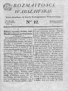 Rozmaitości Warszawskie : pismo dodatkowe do Gazety Korrespondenta Warszawskiego. 1824. Nr 12