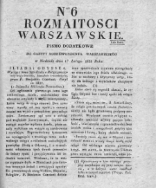 Rozmaitości Warszawskie : pismo dodatkowe do Gazety Korrespondenta Warszawskiego. 1828. Nr 6