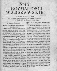 Rozmaitości Warszawskie : pismo dodatkowe do Gazety Korrespondenta Warszawskiego. 1828. Nr 46