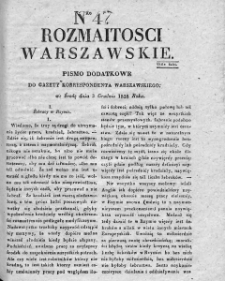 Rozmaitości Warszawskie : pismo dodatkowe do Gazety Korrespondenta Warszawskiego. 1828. Nr 47