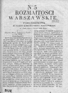 Rozmaitości Warszawskie : pismo dodatkowe do Gazety Korrespondenta Warszawskiego. 1829. Nr 5