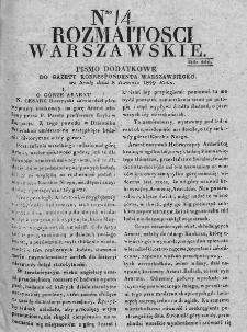 Rozmaitości Warszawskie : pismo dodatkowe do Gazety Korrespondenta Warszawskiego. 1829. Nr 14