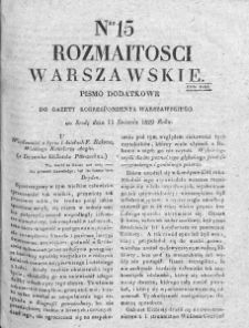 Rozmaitości Warszawskie : pismo dodatkowe do Gazety Korrespondenta Warszawskiego. 1829. Nr 15