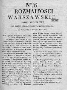 Rozmaitości Warszawskie : pismo dodatkowe do Gazety Korrespondenta Warszawskiego. 1829. Nr 16