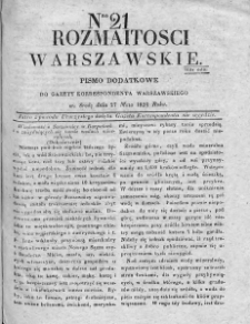 Rozmaitości Warszawskie : pismo dodatkowe do Gazety Korrespondenta Warszawskiego. 1829. Nr 21