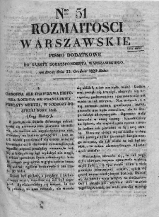 Rozmaitości Warszawskie : pismo dodatkowe do Gazety Korrespondenta Warszawskiego. 1829. Nr 51