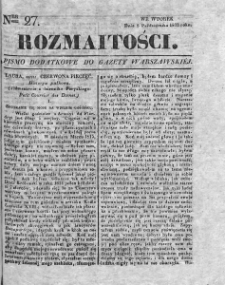 Rozmaitości : pismo dodatkowe do Gazety Warszawskiej. 1833, nr 27