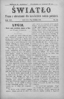 Światło : pismo z obrazkami dla katolickich rodzin polskich. Rok XIV. 1900, nr 52