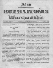 Rozmaitości Warszawskie : pismo dodatkowe do Gazety Korrespondenta Warszawskiego. 1836. Nr 12