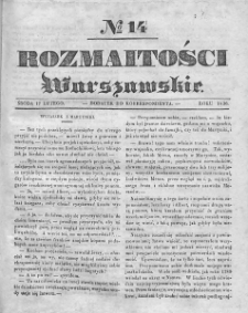 Rozmaitości Warszawskie : pismo dodatkowe do Gazety Korrespondenta Warszawskiego. 1836. Nr 14