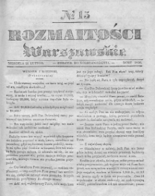 Rozmaitości Warszawskie : pismo dodatkowe do Gazety Korrespondenta Warszawskiego. 1836. Nr 15