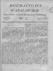 Rozmaitości Warszawskie : pismo dodatkowe do Gazety Korrespondenta Warszawskiego. 1825. Nr 7