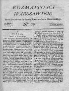Rozmaitości Warszawskie : pismo dodatkowe do Gazety Korrespondenta Warszawskiego. 1825. Nr 12