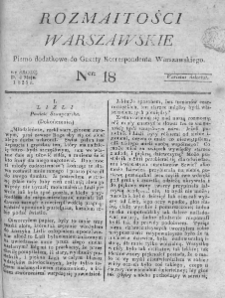 Rozmaitości Warszawskie : pismo dodatkowe do Gazety Korrespondenta Warszawskiego. 1825. Nr 18
