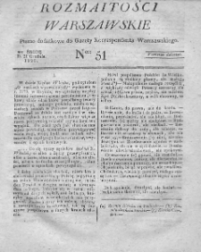 Rozmaitości Warszawskie : pismo dodatkowe do Gazety Korrespondenta Warszawskiego. 1825. Nr 51