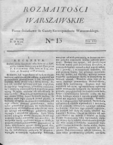 Rozmaitości Warszawskie : pismo dodatkowe do Gazety Korrespondenta Warszawskiego. 1826. Nr 13