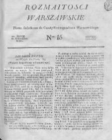 Rozmaitości Warszawskie : pismo dodatkowe do Gazety Korrespondenta Warszawskiego. 1826. Nr 15