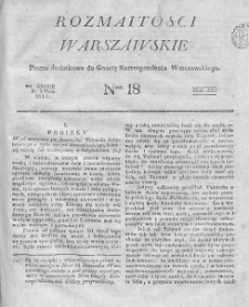 Rozmaitości Warszawskie : pismo dodatkowe do Gazety Korrespondenta Warszawskiego. 1826. Nr 18