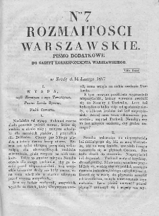 Rozmaitości Warszawskie : pismo dodatkowe do Gazety Korrespondenta Warszawskiego. 1827. Nr 7