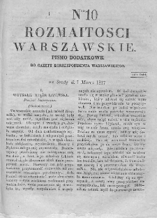 Rozmaitości Warszawskie : pismo dodatkowe do Gazety Korrespondenta Warszawskiego. 1827. Nr 10
