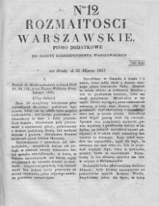 Rozmaitości Warszawskie : pismo dodatkowe do Gazety Korrespondenta Warszawskiego. 1827. Nr 12