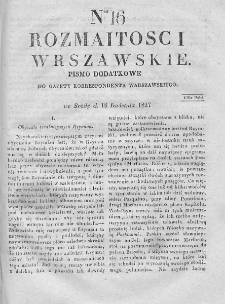 Rozmaitości Warszawskie : pismo dodatkowe do Gazety Korrespondenta Warszawskiego. 1827. Nr 16