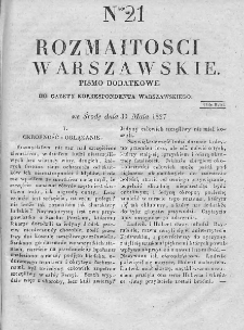 Rozmaitości Warszawskie : pismo dodatkowe do Gazety Korrespondenta Warszawskiego. 1827. Nr 21