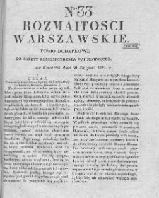 Rozmaitości Warszawskie : pismo dodatkowe do Gazety Korrespondenta Warszawskiego. 1827. Nr 33