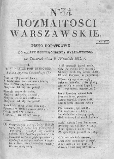 Rozmaitości Warszawskie : pismo dodatkowe do Gazety Korrespondenta Warszawskiego. 1827. Nr 34