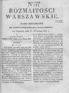 Rozmaitości Warszawskie : pismo dodatkowe do Gazety Korrespondenta Warszawskiego. 1827. Nr 37