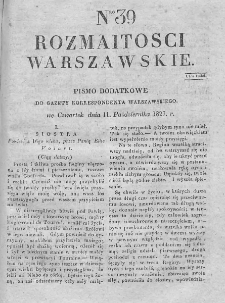 Rozmaitości Warszawskie : pismo dodatkowe do Gazety Korrespondenta Warszawskiego. 1827. Nr 39