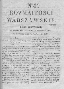 Rozmaitości Warszawskie : pismo dodatkowe do Gazety Korrespondenta Warszawskiego. 1827. Nr 40