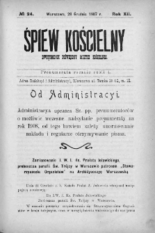 Śpiew Kościelny : miesięcznik poświęcony muzyce kościelnej. 1907, nr 24