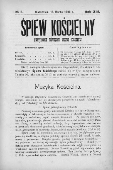 Śpiew Kościelny : miesięcznik poświęcony muzyce kościelnej. 1908, nr 5