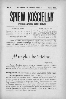Śpiew Kościelny : miesięcznik poświęcony muzyce kościelnej. 1908, nr 7