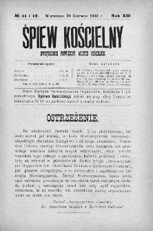 Śpiew Kościelny : miesięcznik poświęcony muzyce kościelnej. 1908, nr 11-12
