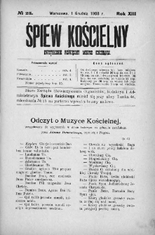Śpiew Kościelny : miesięcznik poświęcony muzyce kościelnej. 1908, nr 23