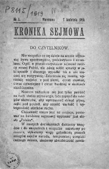 Kronika Sejmowa. 1919, nr 1