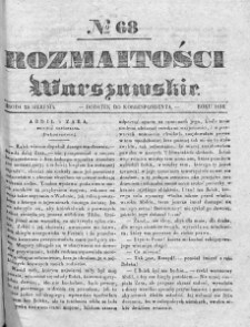 Rozmaitości Warszawskie : pismo dodatkowe do Gazety Korrespondenta Warszawskiego. 1835. Nr 68